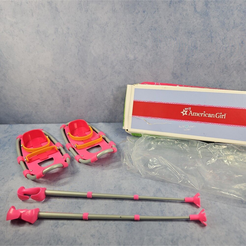American Girl Doll Snowshoes with Poles NIOB (box damaged some)